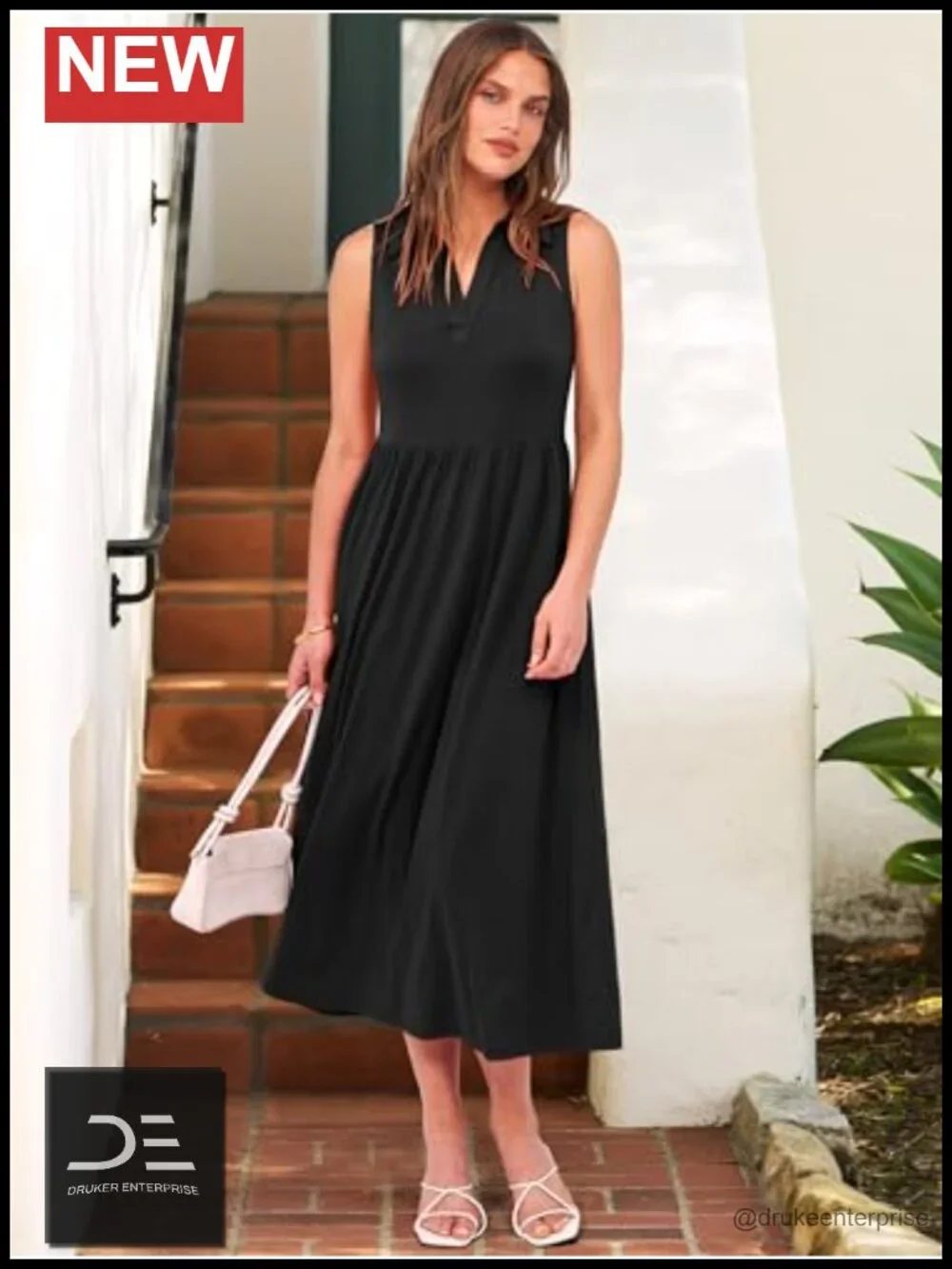 Casual Summer Maxi Dress Sleeveless V Neck A-Line Flowy Beach Vacation